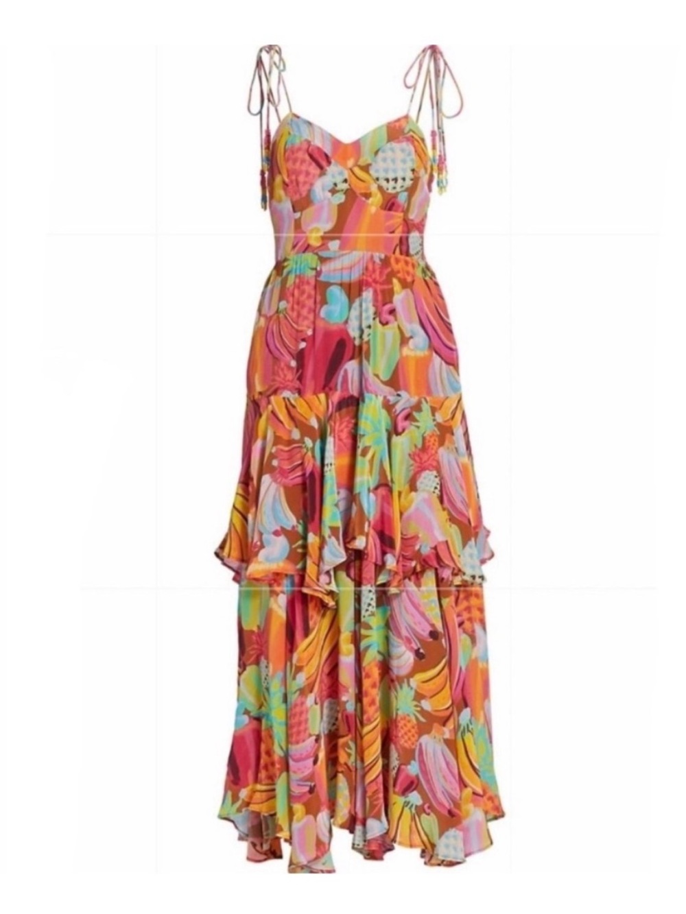 FARM Rio Multicolor Tropical Tiered Maxi summer Boho Dress Sz XL - Picture 4 of 15